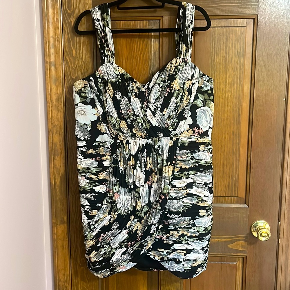 LAVISH ALICE Bardot Floral Ruched Minidress Black Rose